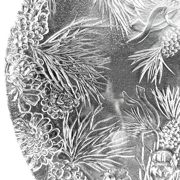 Holiday Clear Glass with Bells Bows Pinecones & Evergreens Platter-Set of 2 - Picture 5 of 7